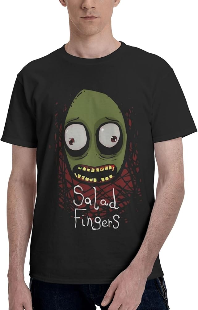 Anime Salad Fingers T Shirt Boy's Summer Round Neck Tops Casual Short Sleeves Tee Black