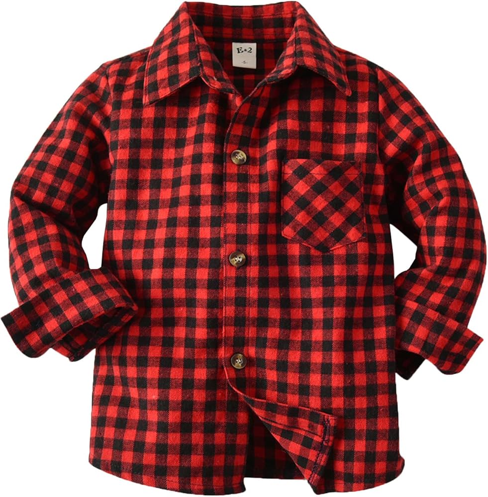 Toddler Boys Long Sleeve Shirt Winter Autumn Tops Coat Outerwear for Baby Clothes Plaid Black Red Boys