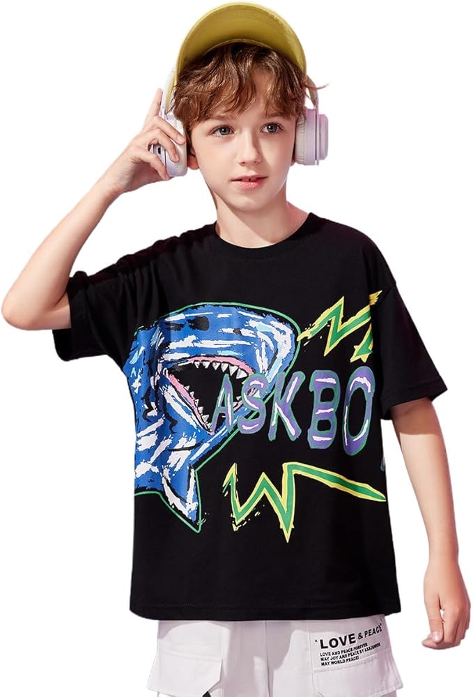 Toddler Boys Short Sleeve T-Shirt Cartoon Shark Cotton Casual Boys Summer Sports T-Shirt Tops