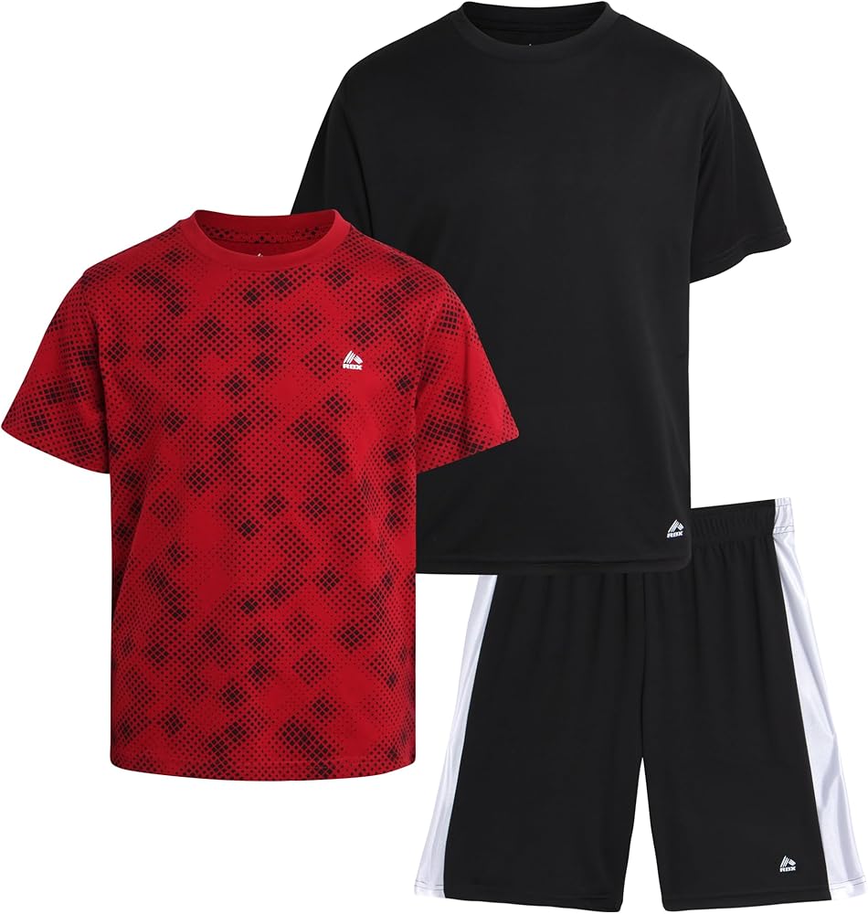 RBX Boys' Shorts Set - 3 Piece Short Sleeve Performance T-Shirt and Shorts (Size: 4-12)