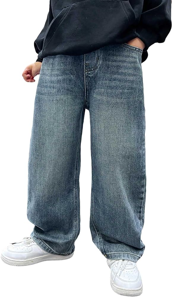 Verdusa Boy's Casual Straight Leg Jeans Loose Denim Pants with Pockets