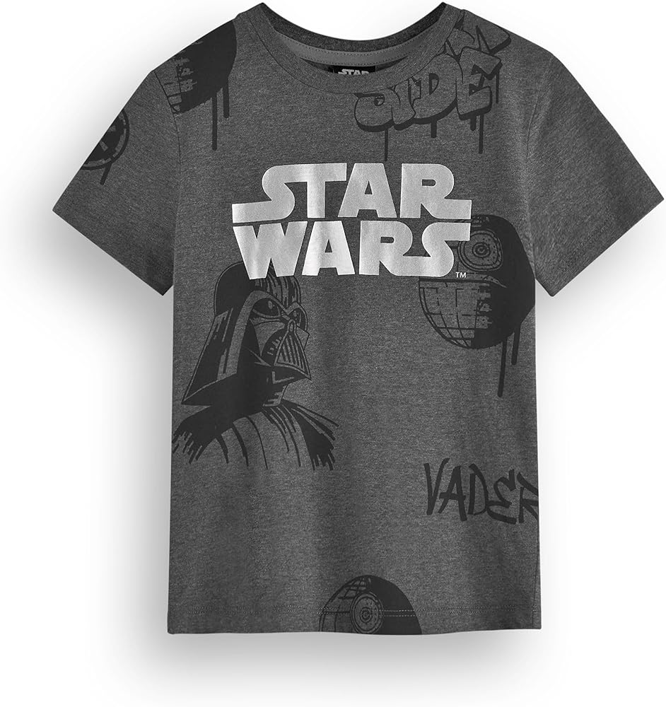 STAR WARS Boys T-Shirt | Kids Dark Grey Short Sleeve Graphic Tee | Sci-fi Movie Film Character Merchandise Gift