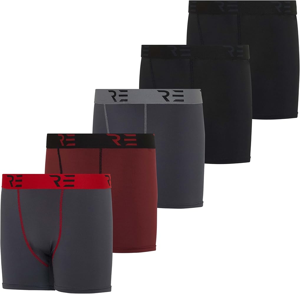 Real Essentials 5 Pack: Youth Boys' Compression Shorts - Performance Boxer Briefs Athletic Spandex Underwear(4-20)