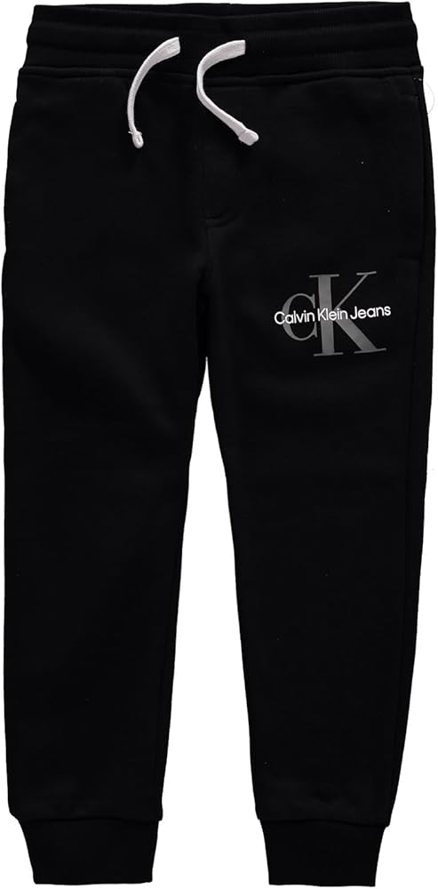 Calvin Klein Boys' Pull-On Fleece Jogger Sweatpants, Drawstring Closure, Black with Silver, 6