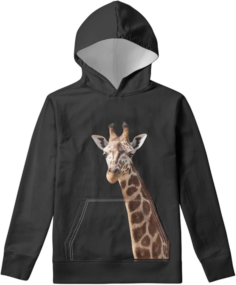 FOR U DESIGNS Boys Hoodies Pullover Long Sleeve Giraffe Pattern Hoodies with Pocket Casual Fashion Sweatshirt for Kids Teens Youth 6-16 Years