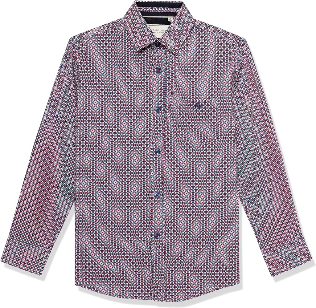 Isaac Mizrahi Boys' 4 Way Stretch Circle Pattern Button Down Shirt