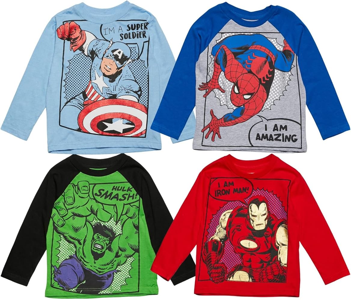 Marvel Avengers 4 Pack Long Sleeve T-Shirts Toddler to Big Kid