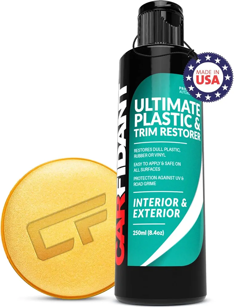 Carfidant Trim & Plastic Restorer w/Applicator - Restores Faded and Dull Plastic, Rubber, Vinyl Back to Black! Protectant and Sealant from UV & Dirt - Easy to Apply! 8.4 fl oz