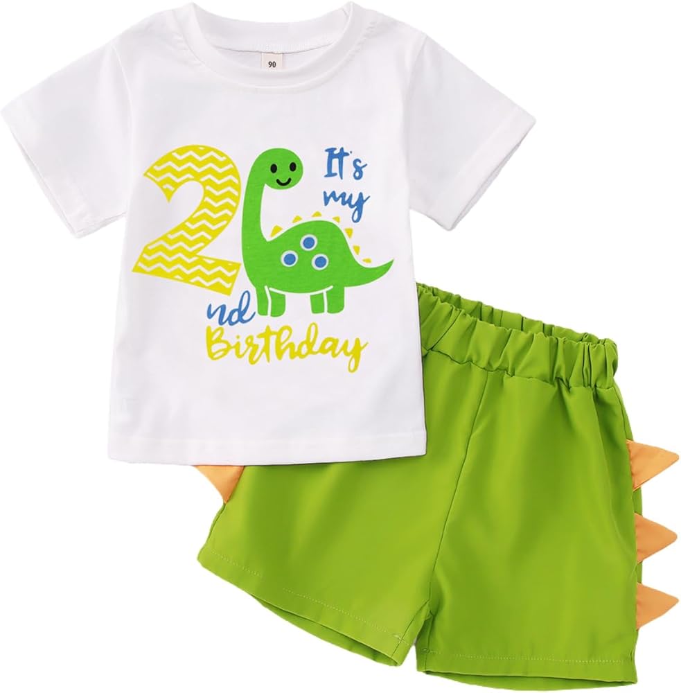 Ritatte Toddler Baby Boy Birthday Outfits 1st 2nd 3rd Dinosaur Print Short Sleeve T-Shirt Shorts Set 1 2 3 Yr Summer Outfit