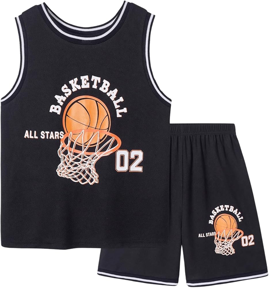 Floerns Boy's 2 Piece Outfit Basketball Performance Tank Top with Sports Shorts