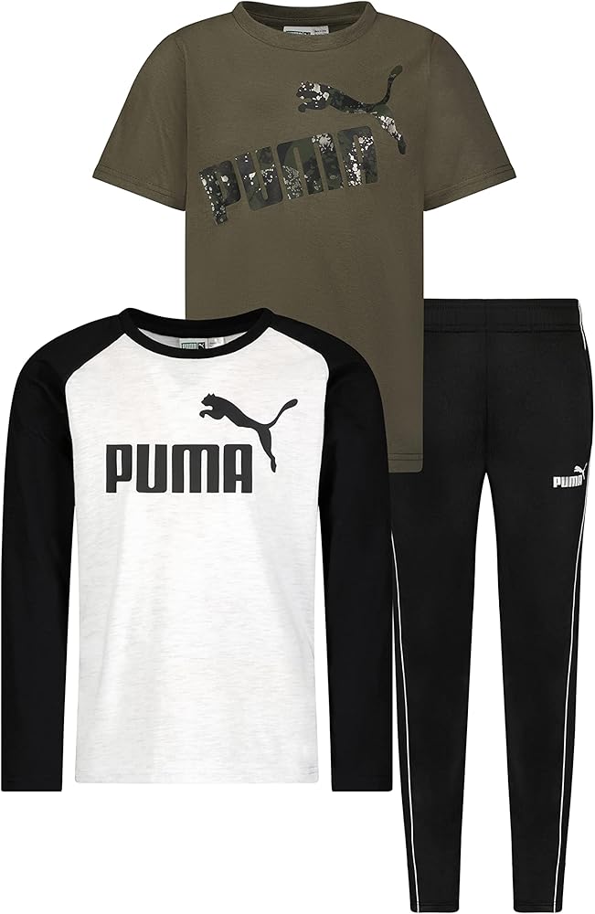 PUMA boys 3 Piece T-shirt & Tapered Pant Set