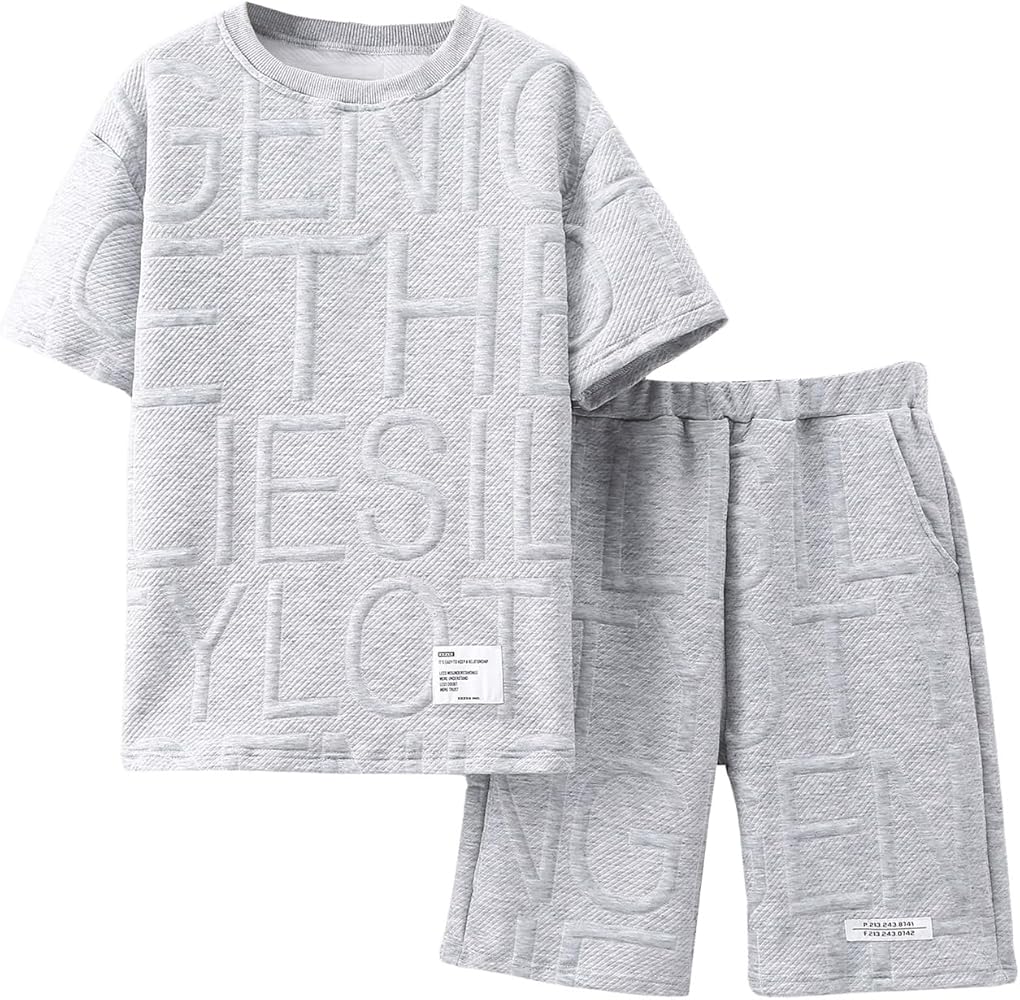 Verdusa Boy's 2 Piece Outfits Tracksuit Sets with Short Sleeve T Shirt Top