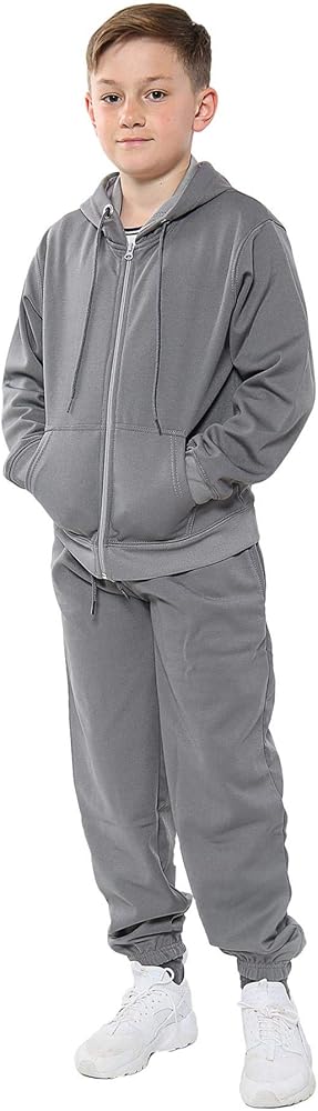 A2Z 4 Kids Unisex Plain Tracksuit Hoodie with Joggers Jogging - T.S Plain Steel Grey 11-12