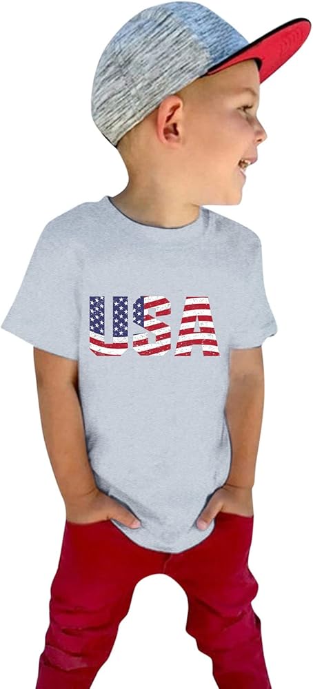 Children Boy 4Th of July Tshirts Outfits Trendy Letter Sport Patriotic 2024 Top Loungewear Casual American Flag Baby