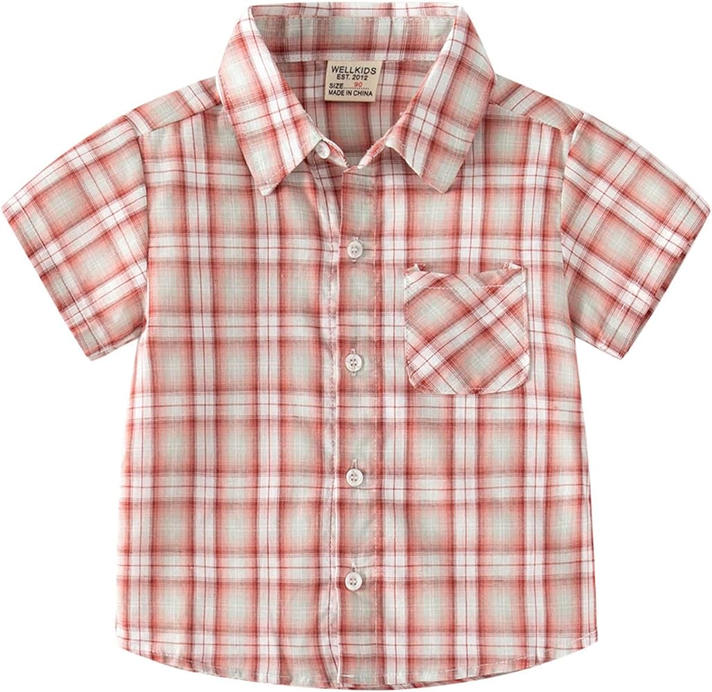 T Shirts for Boys Kids Jacket Plaid Short Sleeve Lapel Button Down Shacket Baby Boys Sleeveless