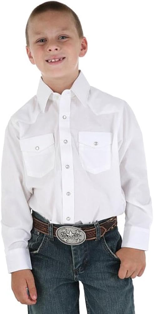 Wrangler Boys Long Sleeve Western Solid Snap Button Down Shirts