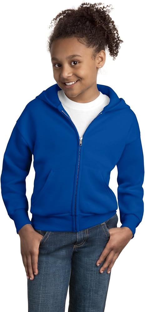 Hanes Comfortblend EcoSmart Full-Zip Kids' Hoodie Sweatshirt, Deep Royal, L