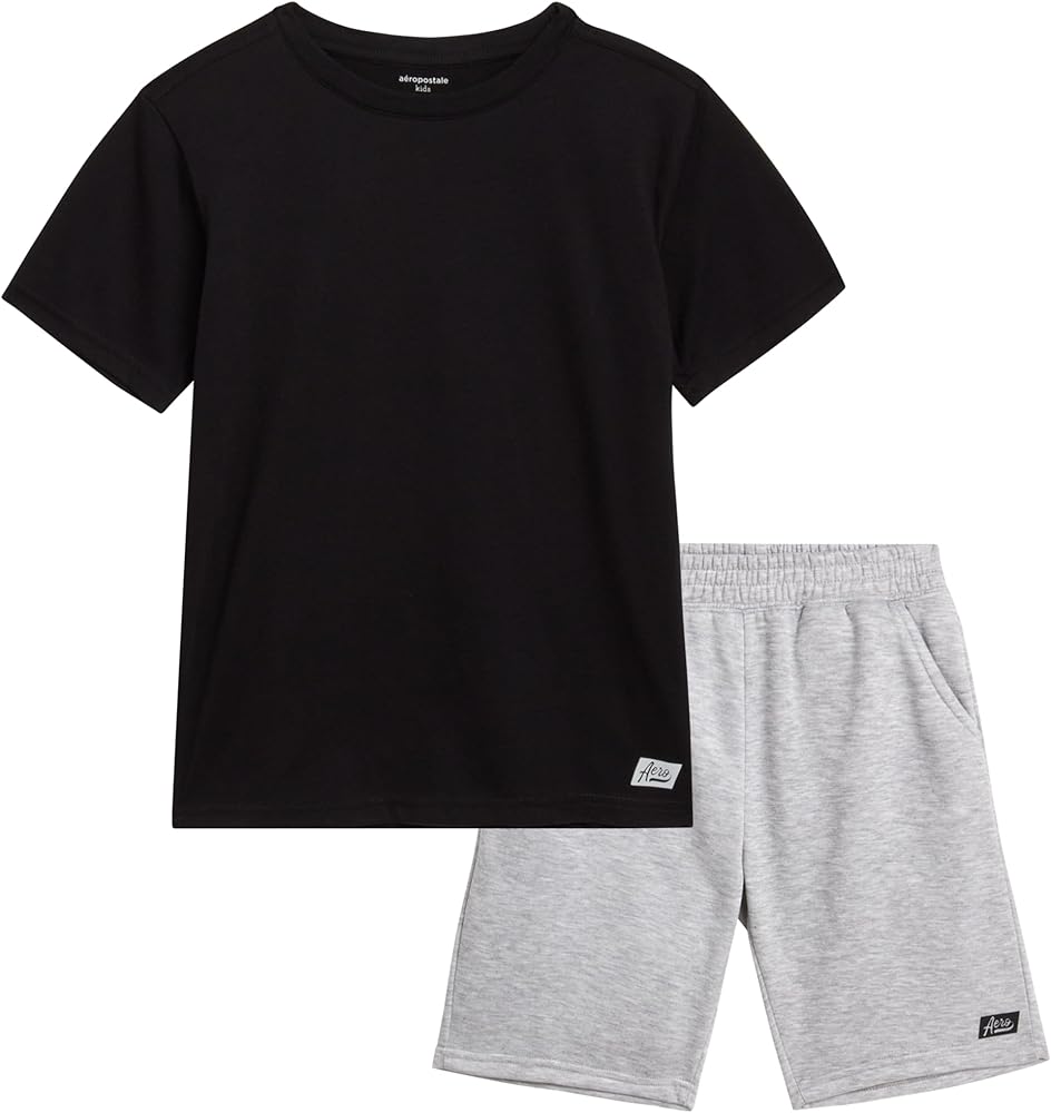 AEROPOSTALE Boys' Shorts Set - 2 Piece Short Sleeve T-Shirt and Fleece Sweat Shorts - Summer Outfit for Boys (4-12)