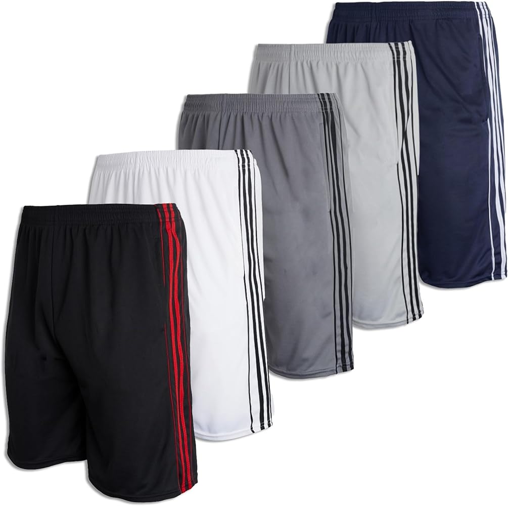 Real Essentials Boys' 5-Pack Mesh Active Athletic Performance Basketball Shorts with Pockets