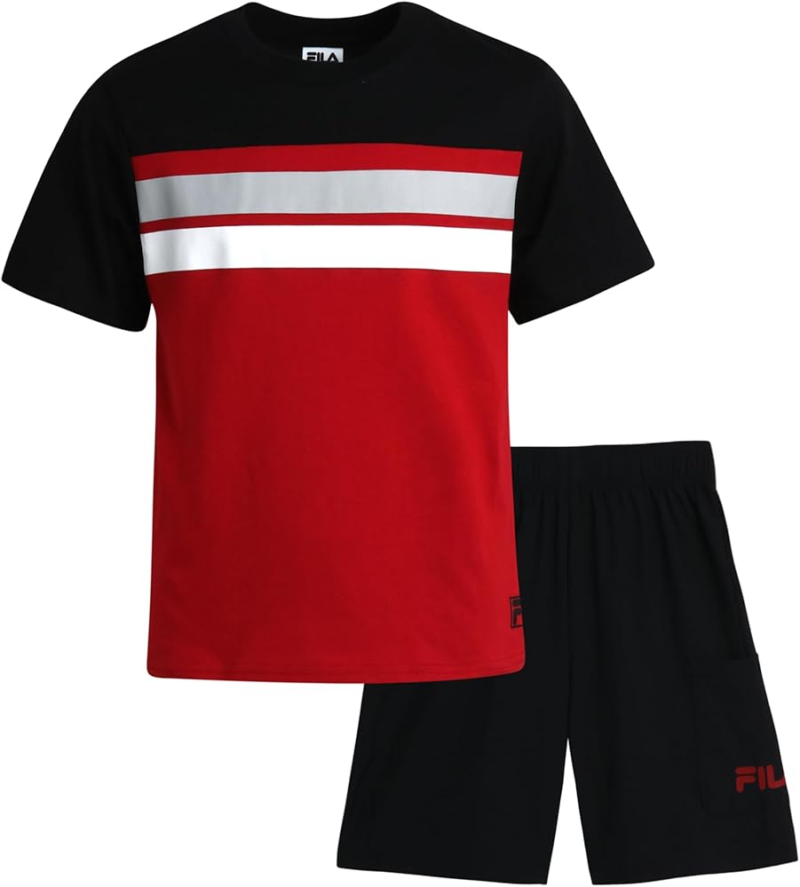 Fila Boys' Shorts Set - 2 Piece Basic Short Sleeve T-Shirt and Hybrid Tech Cargo Shorts - Summer Clothing Set for Boys (4-12)