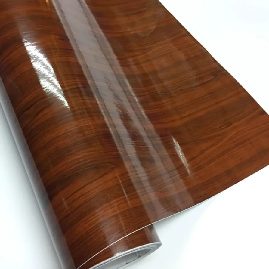 Wood Grain Vinyl Wrap Sticker Decal Car Internal Wraps Self Adhesive DIY Film, Waterproof Wrap Roll without Bubble, 100x 40cm/39.4x15.7in (Brown-Wood grain(High Glossy))