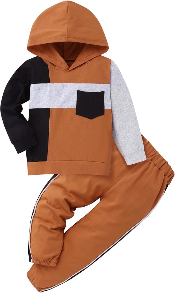 Toddler Baby Boy Clothes Long Sleeve Hooded Pullover Colorblock Sweatshirt + Pants 2Pcs Outfits Set…