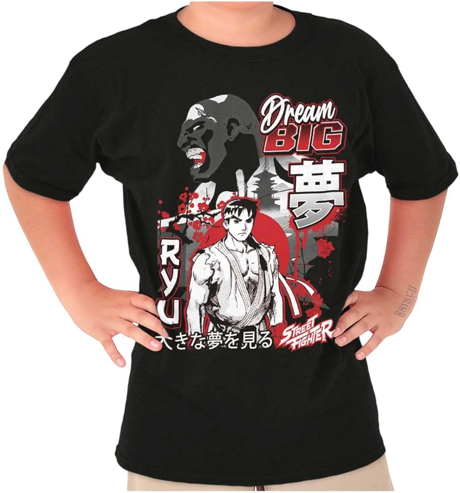 Kanji Street Fighter Dream Big Ryu Boys Kids T Shirt Tees Tops