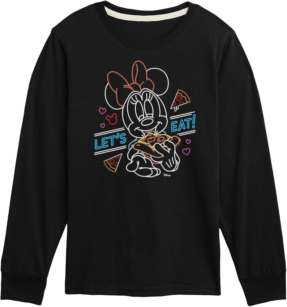 Disney Minnie Mouse - Let's Eat Pizza - Youth Long Sleeve Graphic T-Shirt