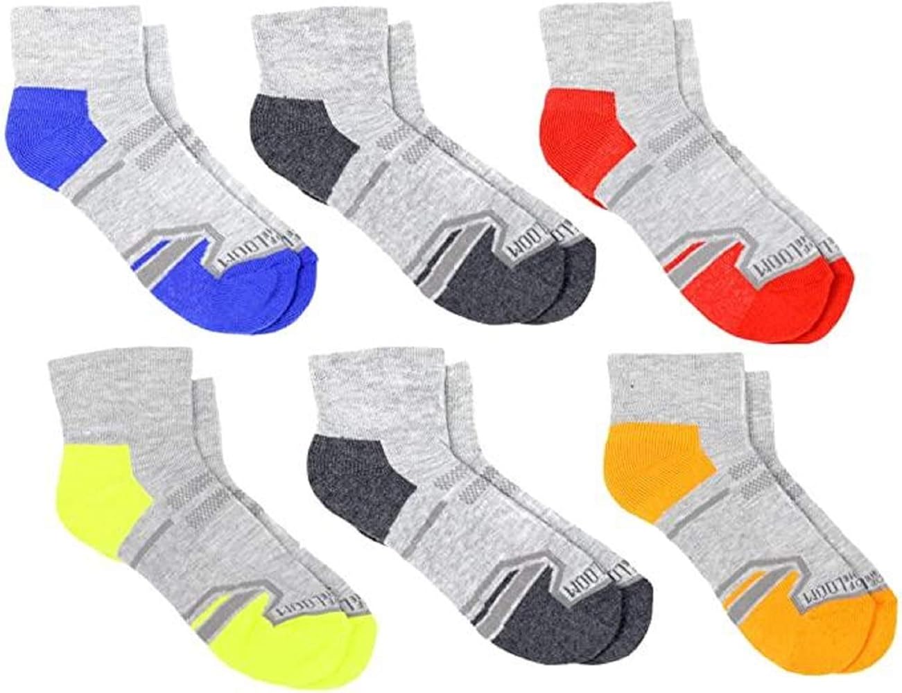 Fruit of the Loom boys 6-pair Half Cushion Ankle Socks (Medium, Grey/Red/Blue/Orange/Green)