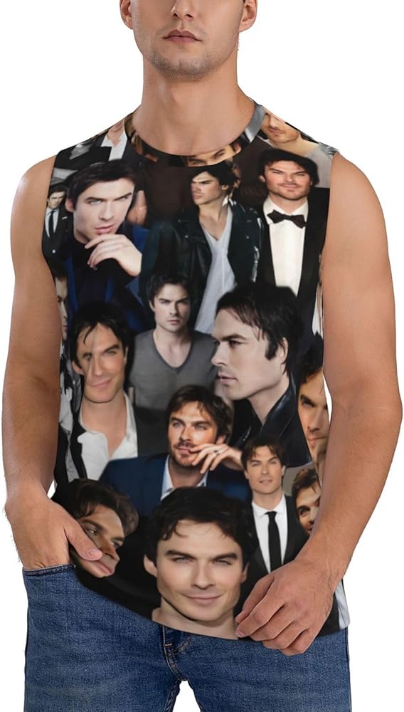 Ian Somerhalder Tank Top Mens Summer Casual Novelty Polyester Sleeveless Tee Shirts for Men