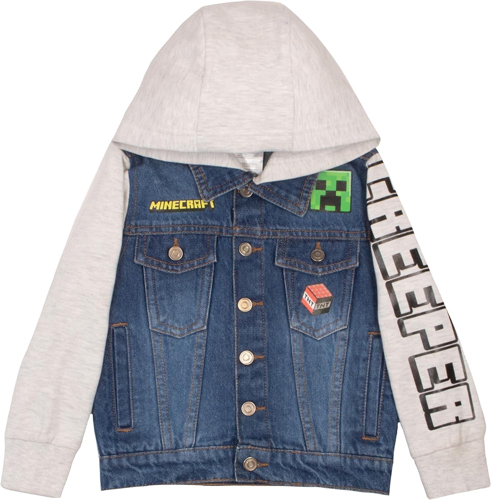 Minecraft Jean Jacket with Hoodie Denim Jacket for Little and Big Kid Boys Fashion Jacket