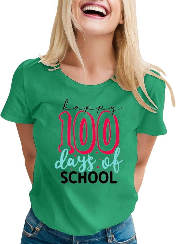 Boys Girls 100 Days of School Shirt Cute Letter Print Pullover Tshirt Kids Child Tee Tops Casual Short Sleeve Gift