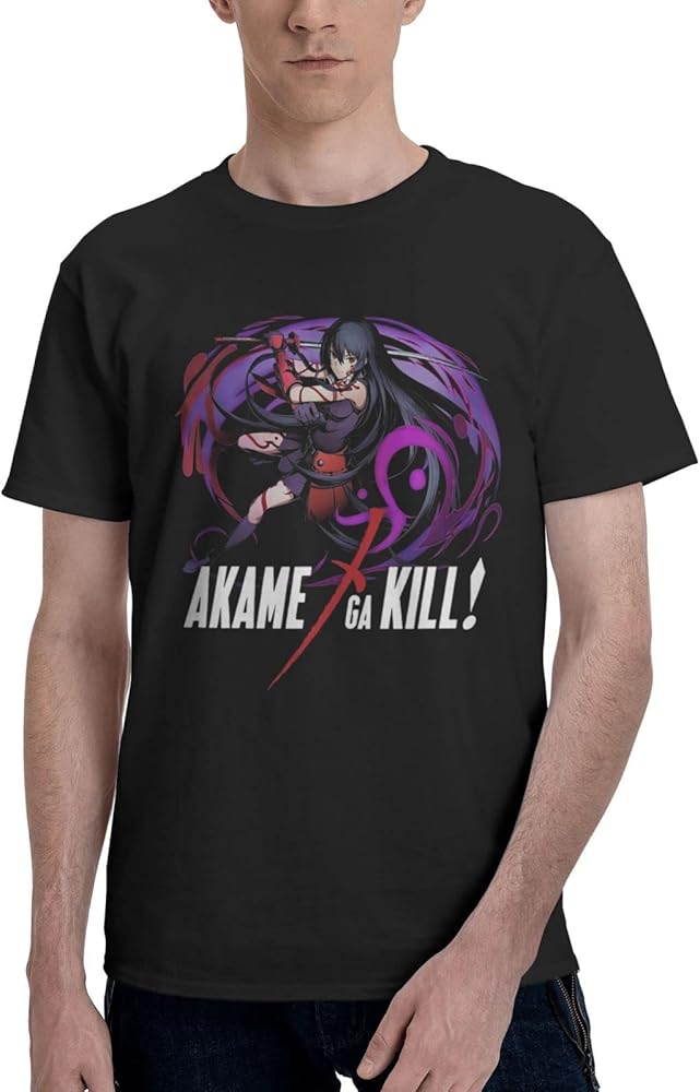 Anime Akame Ga Kill T Shirt Man's Summer Round Neck Shirts Casual Short Sleeves Tee Black