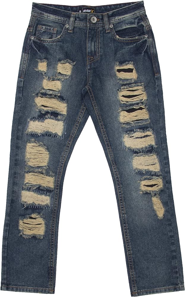 RAW X Boys Denim Jeans, Big Boy & Little Kids Stretch Slim Fit Pants, Distressed Ripped Biker Jeans for Boys