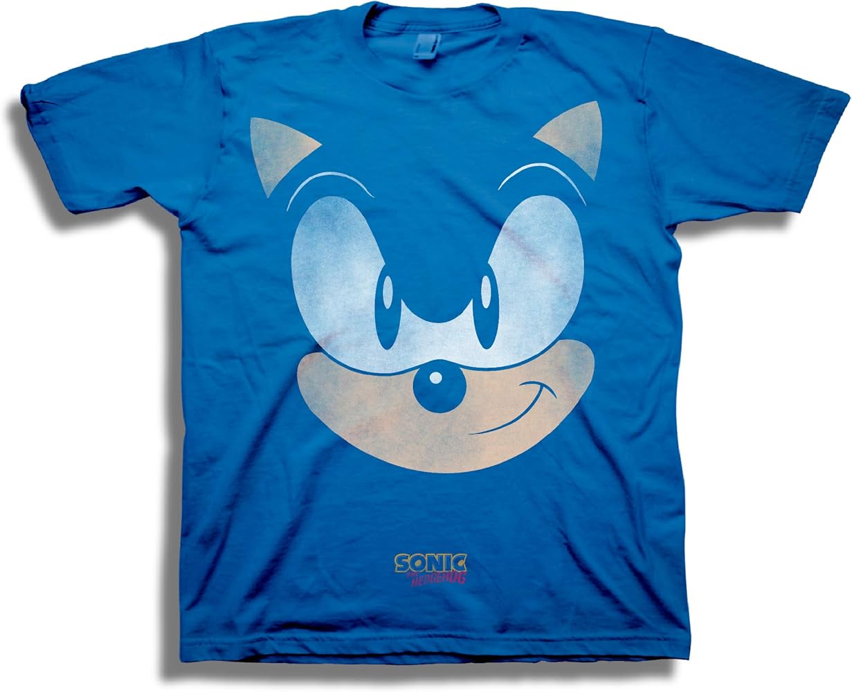 Sega Boys' Little Sonic The Hedgehog Big Face Short Sleeve Tshirt