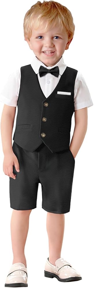 Nwada Boys Suit Formal Dress Suits Toddler Tuxedo Wedding Suits White Dress Shirt Bow Tie Slim Vest Pants