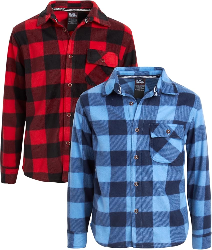 Boys' Shirt – 2 Pack Long Sleeve Flannel Fleece Plaid Shirt - Casual Button Down Flannel Shirt for Boys (8-16)