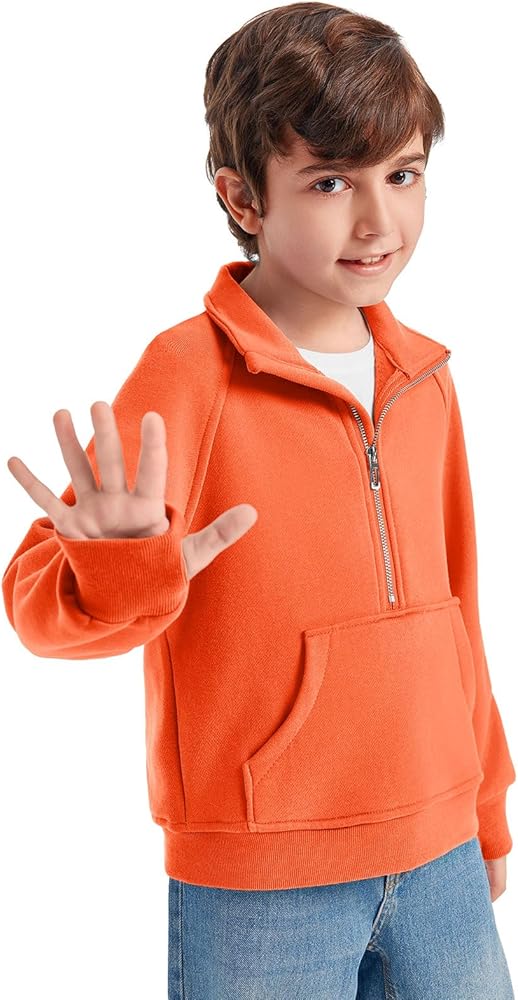 Haloumoning Boys Thumb Hole Sweatshirts Half Zipper Long Sleeve Fleece Pullover with Pockets 5-14 Years