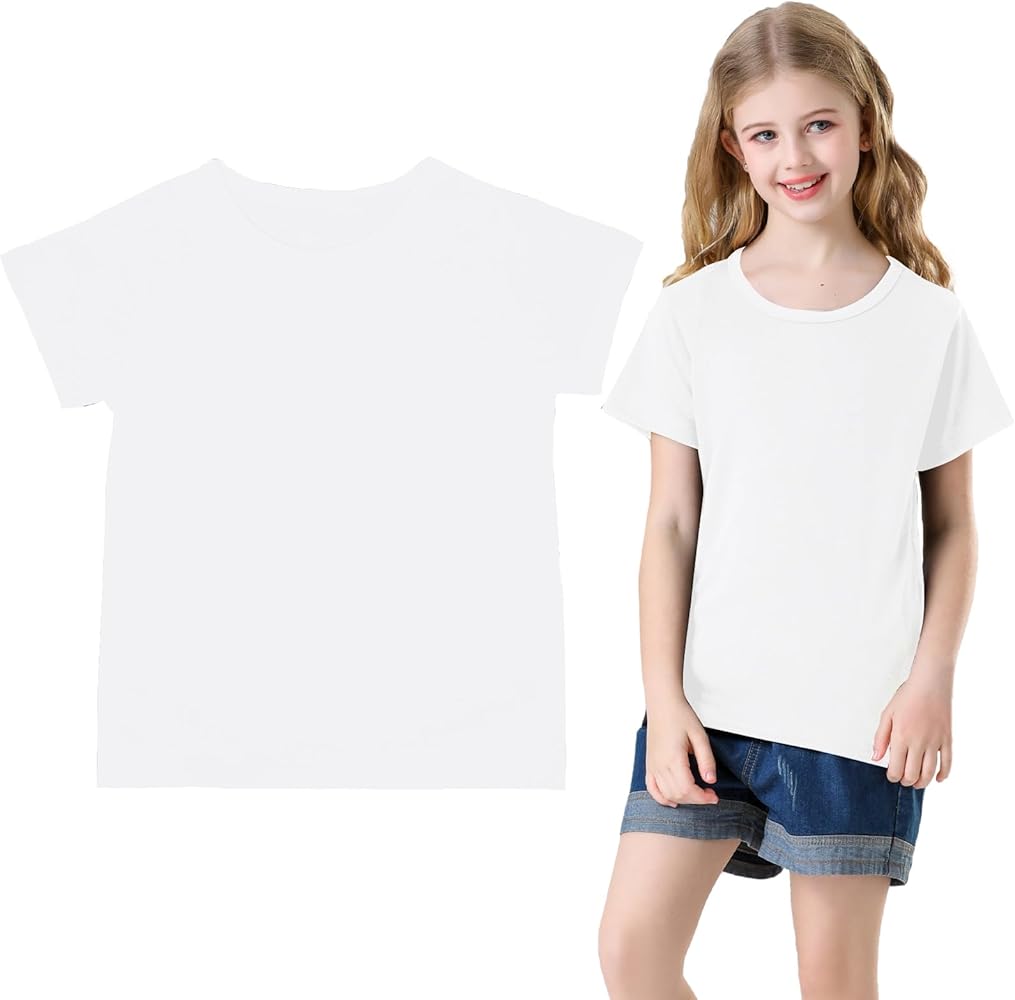 Phedrew Kids Cotton T-Shirt Solid Color Short Sleeve Crewneck Basic Tops for Unisex Boys and Girls