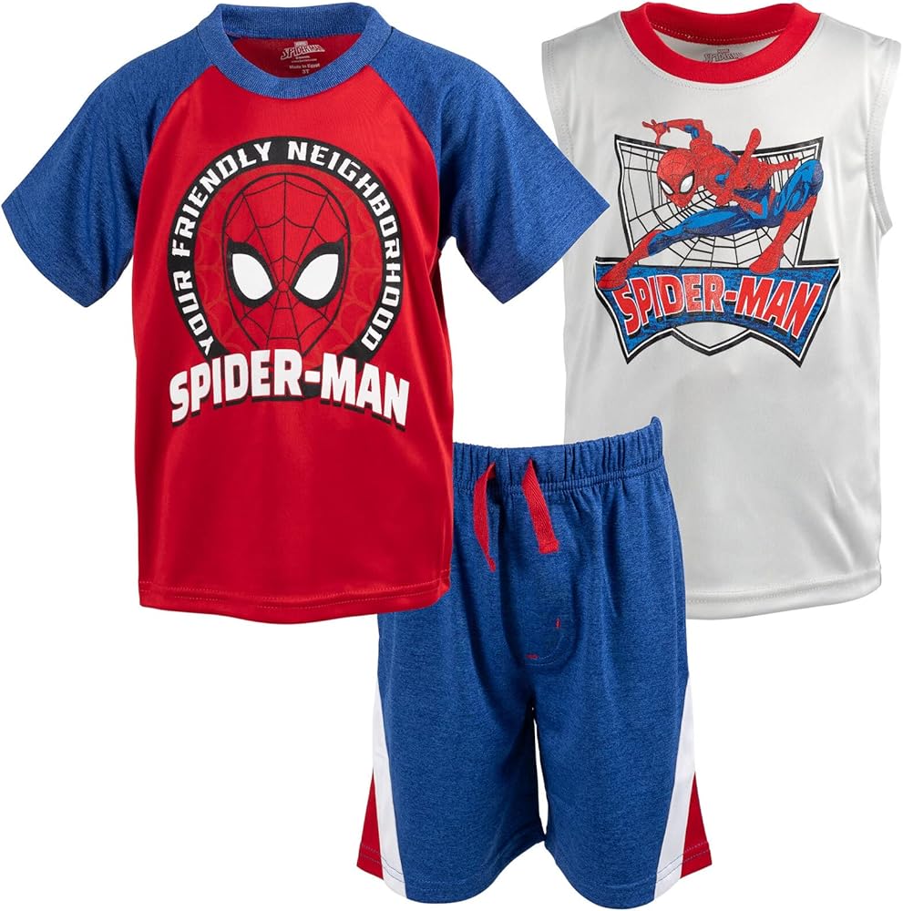 Marvel Avengers Spider-Man 3 Piece Outfit Set: T-Shirt Tank Top Shorts