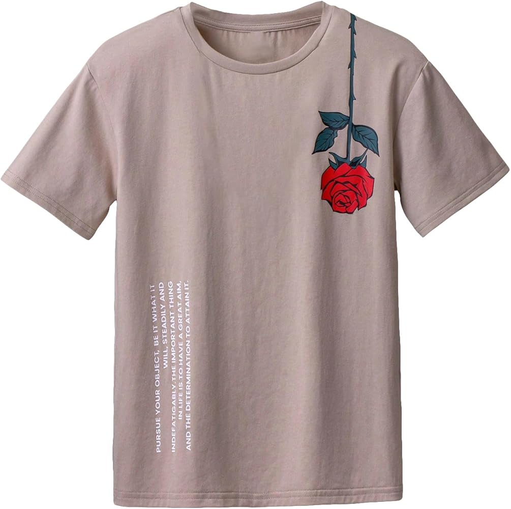 COZYEASE Boys' Graphic Tee Casual Short Sleeve Crew Neck T Shirt Summer Tee Tops Graphic Apricot 11-12Y