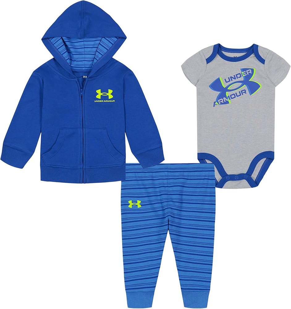 Under Armour boys 3-piece Set, Bodysuit, Graphic T-shirt and Shorts, Crew Neckline