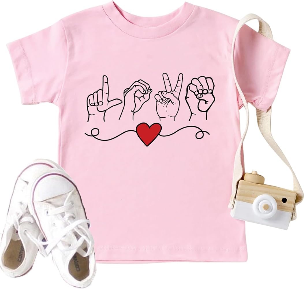 Toddler Valentine's Day Shirts Boys Girls Cute Love Heart Graphic T-Shirt Casual Short Sleeve Tee Tops