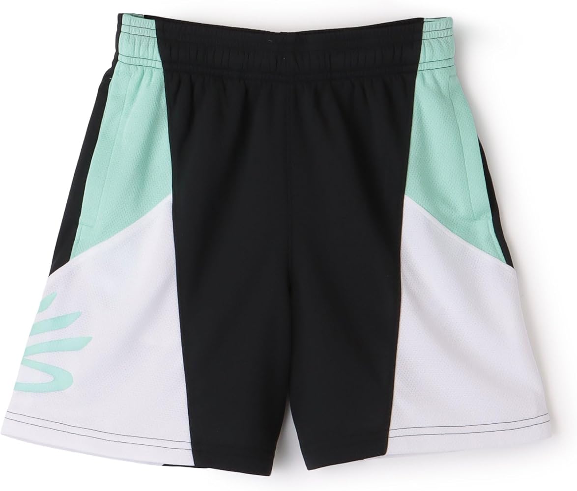 Under Armour Boys' Curry Splash Basketball Shorts, X-Large, Black / White / Neo Turquoise