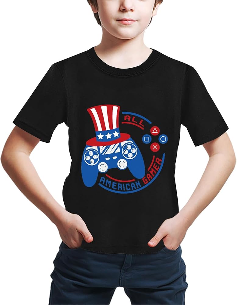 Kids Fourth of July Shirts Fashion Short Sleeve American Flag Graphic T-Shirt Patriotic Memorial Day Tee Tops