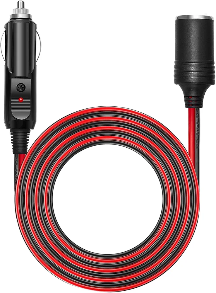 Chanzon 12V/24V Car Cigarette Lighter Extension Cord - 6Ft/12Ft UL 16AWG Cable with 15A Fuse - Heavy Duty Auto DC Power Plug Connector for Tire Inflators, Cleaners & Adapter - Male to Female Socket