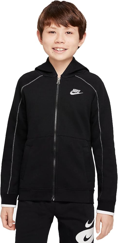 Nike Sportswear Big Kids Boys Fleece Full-Zip Hoodie (as1, alpha, x_l, regular, Black/Smoke Grey/White)