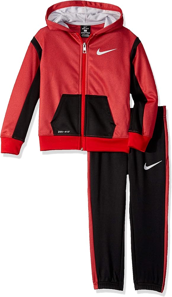 Nike Kids Boy's Therma Full Zip Hoodie and Jogger Pants Two-Piece Set (Little Kids) Black/University Red 4 Little Kids