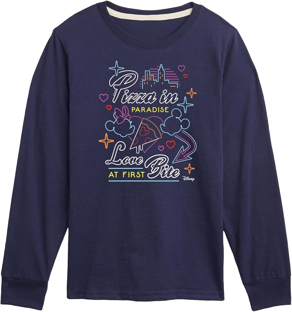 Disney Minnie & Minnie - Love at First Bite - Pizza in Paradise - Youth Long Sleeve Graphic T-Shirt