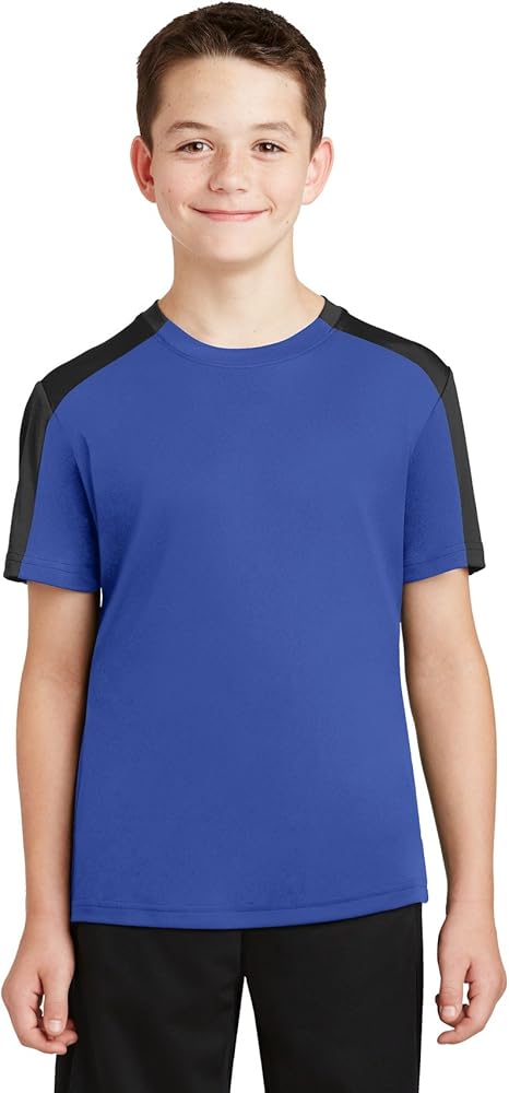 Sport Tek Youth PosiCharge Competitor Sleeve-Blocked Tee. YST354 True Royal/Black XS